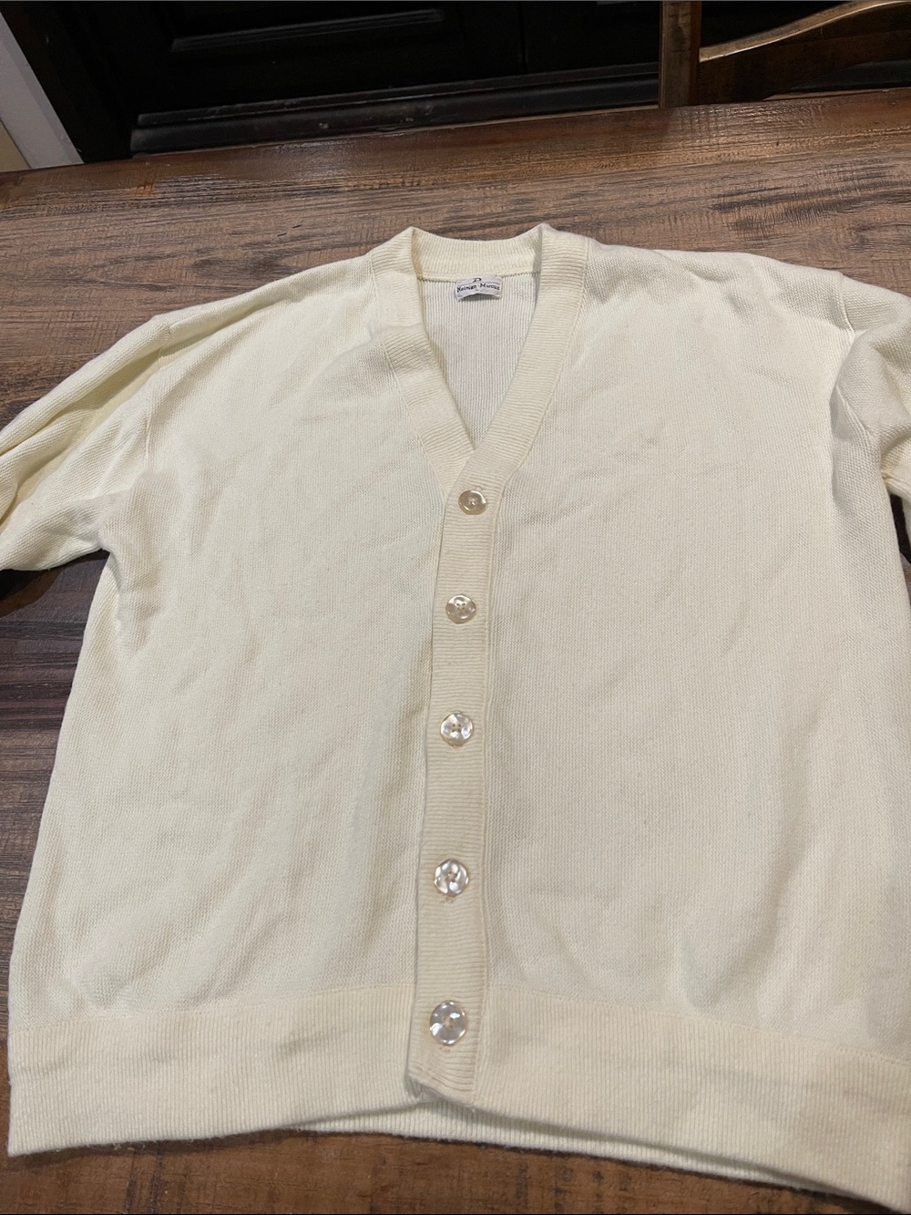 Vintage Neiman Marcus Cream V-Neck Button Cardigan